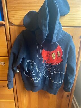 Disney Kids Black Hoodie with Red & Yellow Mickey Graphic and Ear Hood